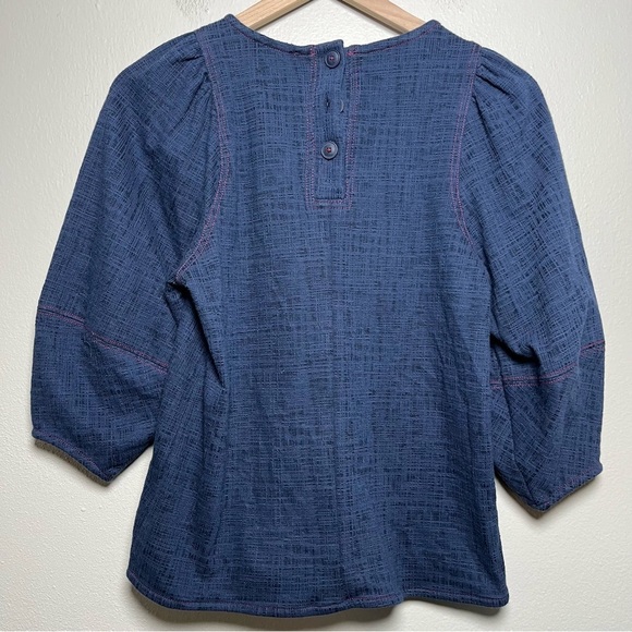 Anthropologie Current‎ Air Women Top XS Blue Textured Delilah Puff Sleeve Crew - Picture 4 of 10